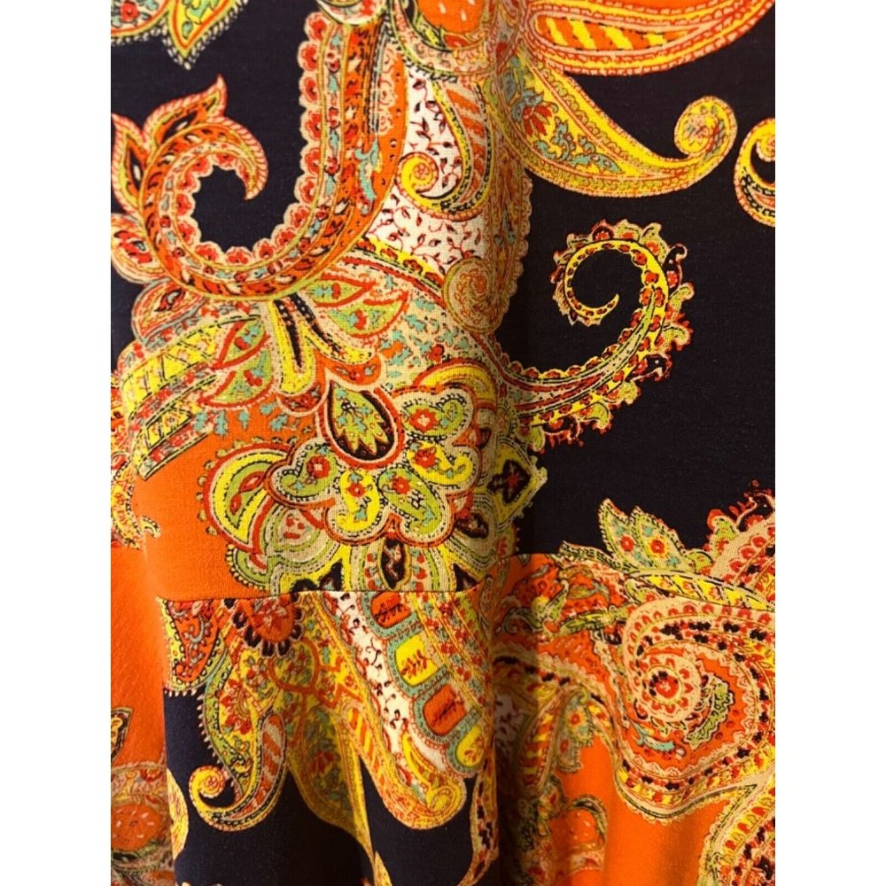 Ralph Lauren Midi Dress XL Extra Large A Line Paisley Short Sleeve Washable - Picture 5 of 11
